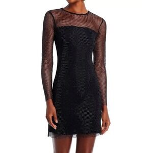 Aqua Black Mini Dress‎ Sparkly Mesh Long Sleeve Party Cocktail XXL